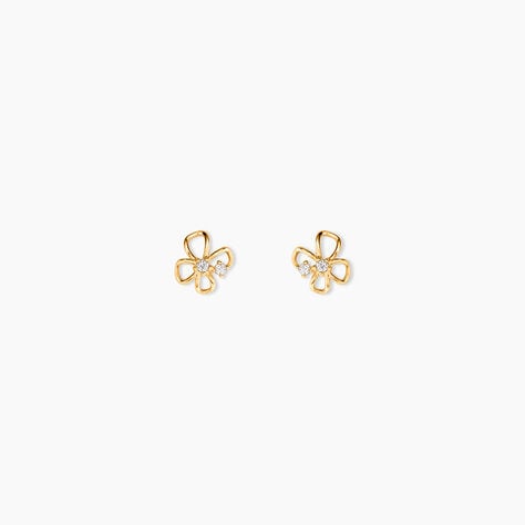 Boucles D'Oreilles Puces Bas Or Jaune Oxyde De Zirconium - Clous d'oreilles Femme | Histoire d&rsquo;Or