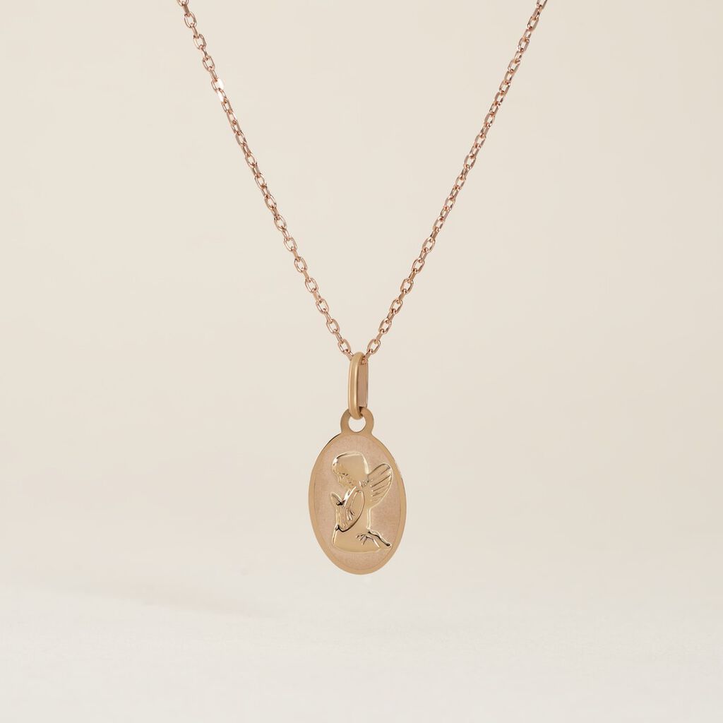 Pendentif Ange Ovale Or Rose - Pendentifs Baptême Famille | Histoire d’Or