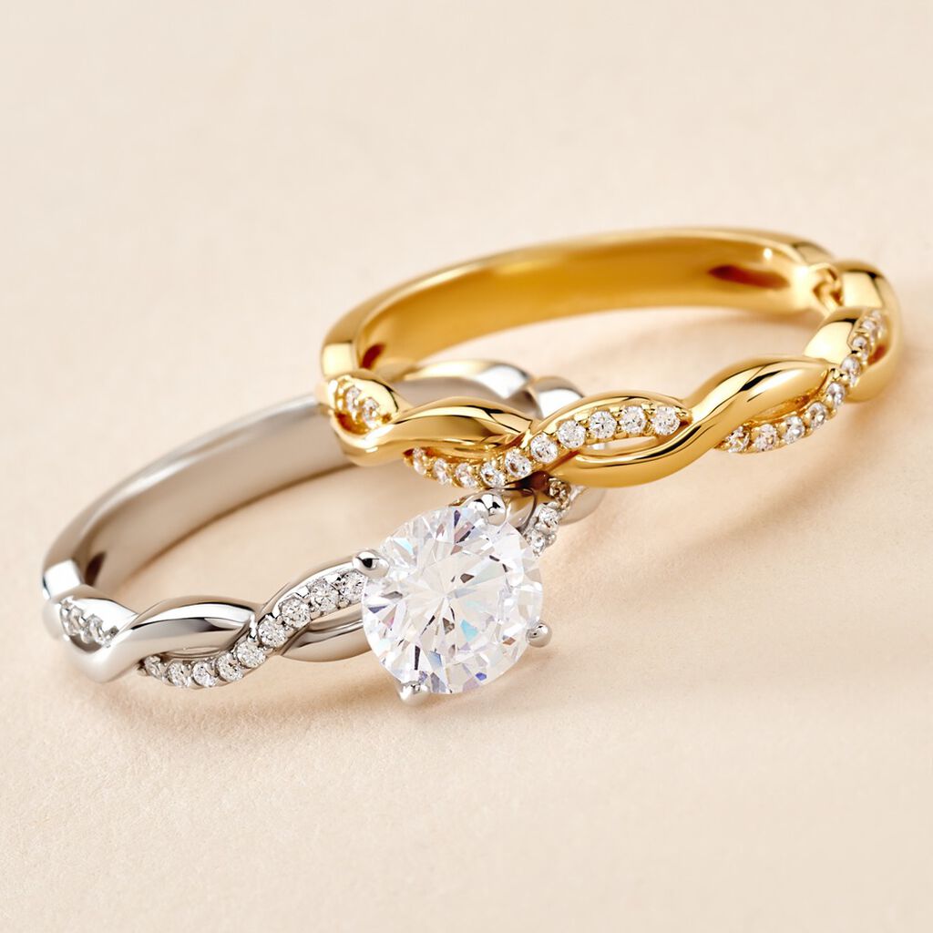 Bague Manille Argent Bicolore Oxyde De Zirconium - Bagues solitaires Femme | Histoire d&rsquo;Or
