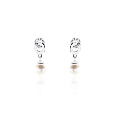 Boucles D'oreilles Pendantes Anilie Argent Blanc Perle D'imitation - Boucles d'oreilles fantaisie Femme | Histoire d&rsquo;Or