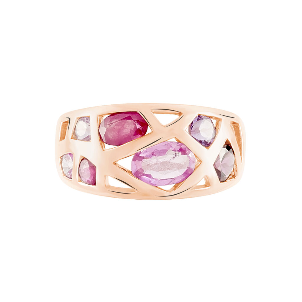Bague Mosaique Or Rose Amethyste Et Rhodolite Et Saphir - Bagues solitaires Femme | Histoire d&rsquo;Or