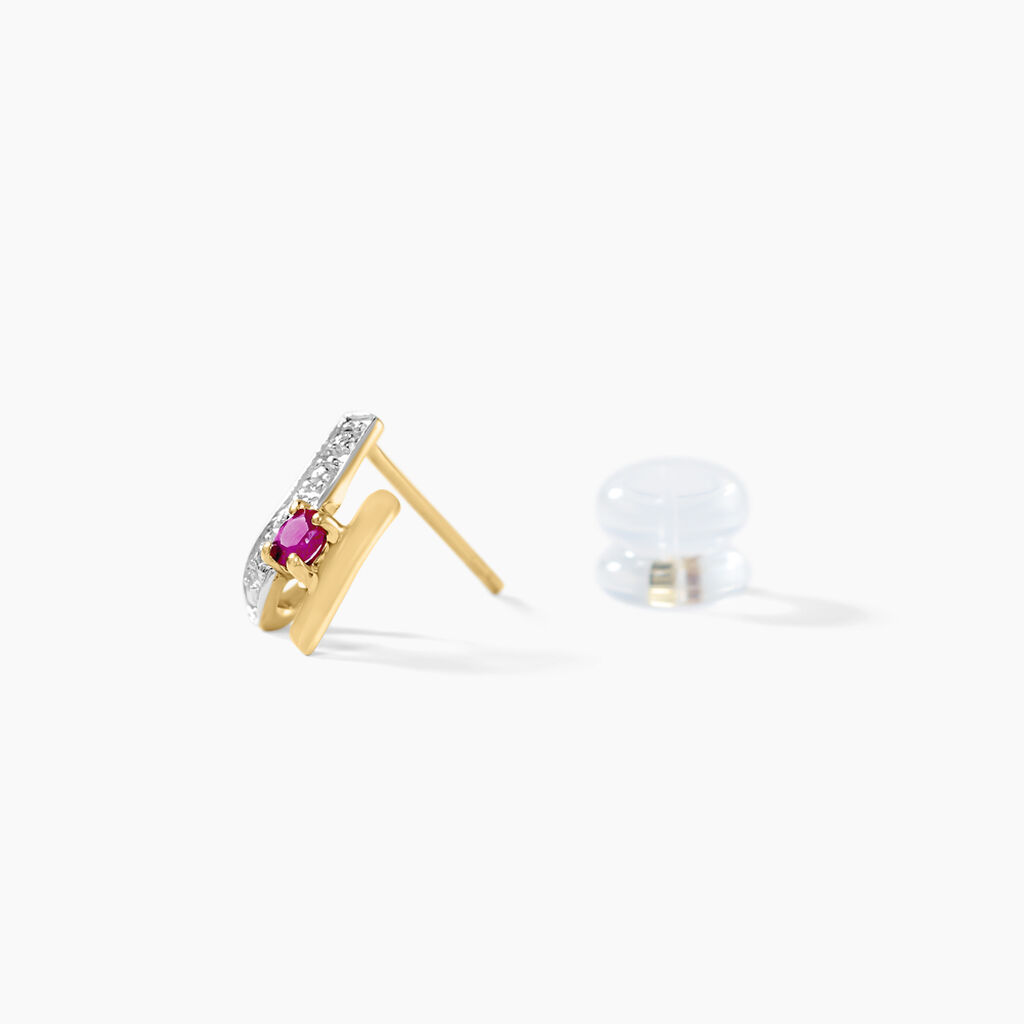 Boucles D'oreilles Puces Kirsten Or Jaune Rubis Et Diamant - Clous d'oreilles Femme | Histoire d’Or