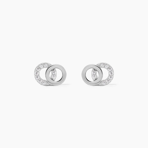 Boucles D'oreilles Puces Edmee Double Cercles Or Blanc Oxyde - Clous d'oreilles Femme | Histoire d&rsquo;Or