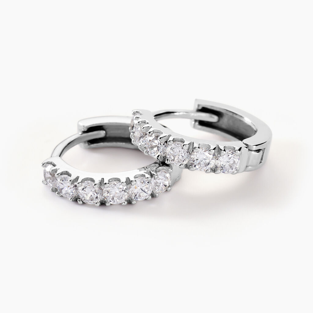 Créoles Andgelina Rondes Or Blanc Oxyde De Zirconium - Boucles d'oreilles créoles Femme | Histoire d’Or