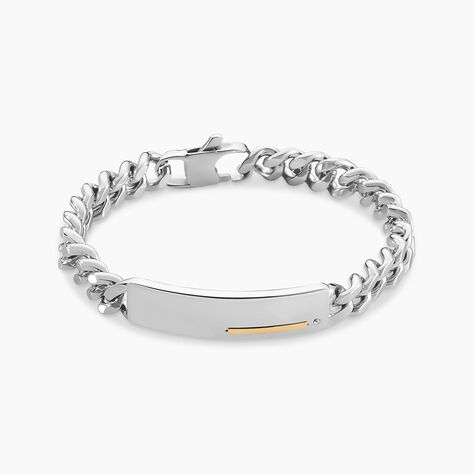 Bracelet Identit&eacute; Adoline Acier Blanc Diamant - Gourmettes Homme | Histoire d&rsquo;Or