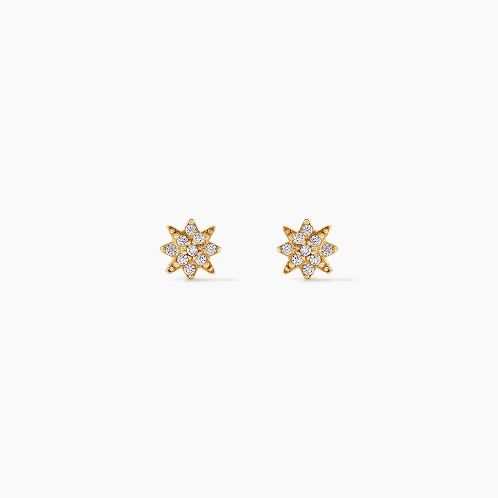 Boucles D'Oreilles Puces Aubepine Argent Dor&eacute; A L'Or 750/1000 Oxyde De Zirconium - Boucles d'oreilles fantaisie Femme | Histoire d&rsquo;Or