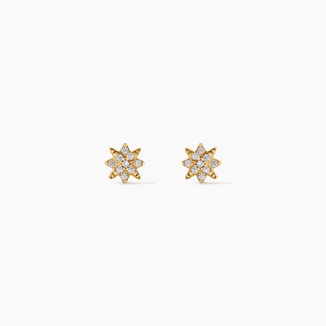 Boucles D'Oreilles Puces Aubepine Argent Dor&eacute; A L'Or 750/1000 Oxyde De Zirconium - Boucles d'oreilles fantaisie Femme | Histoire d&rsquo;Or