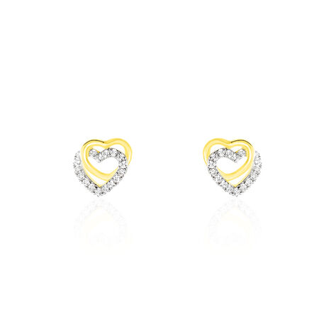 Boucles D'oreilles Puces Ablaye Or Jaune Oxyde De Zirconium - Boucles d'Oreilles Coeur Femme | Histoire d’Or