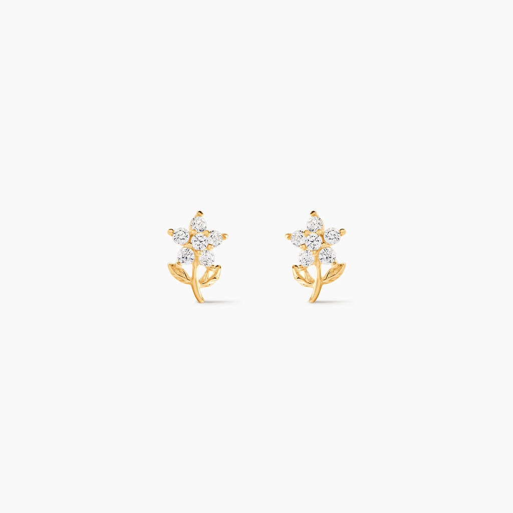 Boucles D'oreilles Puces Jabin Fleur Or Jaune Oxyde De Zirconium - Clous d'oreilles Famille | Histoire d&rsquo;Or