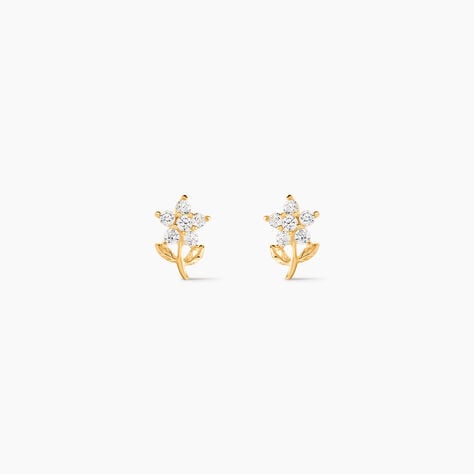 Boucles D'oreilles Puces Jabin Fleur Or Jaune Oxyde De Zirconium - Clous d'oreilles Famille | Histoire d&rsquo;Or