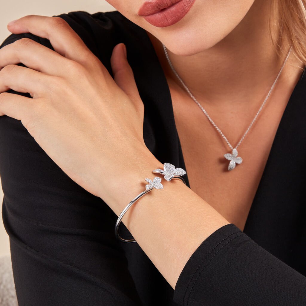 Bracelet Jonc Radiant Bloom Argent Blanc Oxyde - Bracelets joncs Femme | Histoire d’Or