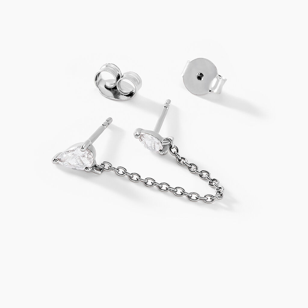 Bijoux D'oreilles Navette Argent Blanc Oxyde De Zirconium - Boucles d'oreilles fantaisie Femme | Histoire d&rsquo;Or