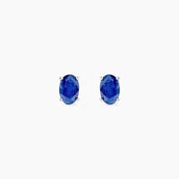 Boucles D'oreilles Puces Ovale Or Blanc Saphir