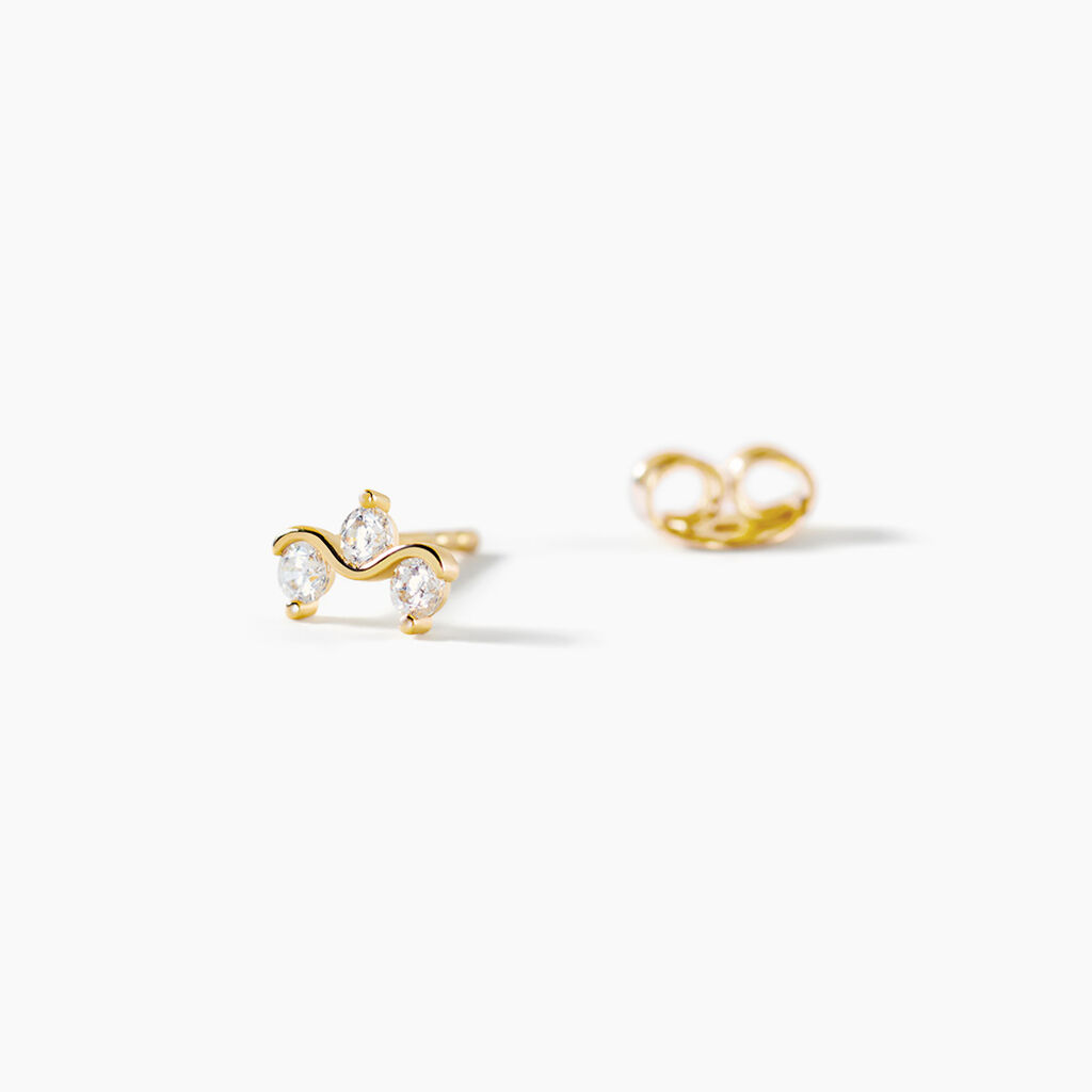 Boucles D'Oreilles Puces Mureille Argent Dor&eacute; A L'Or 750/1000 Oxyde De Zirconium - Boucles d'oreilles fantaisie Femme | Histoire d&rsquo;Or