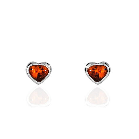 Boucles D'oreilles Puces Argent Blanc Delvinaae Ambre - Boucles d'Oreilles Coeur Femme | Histoire d’Or