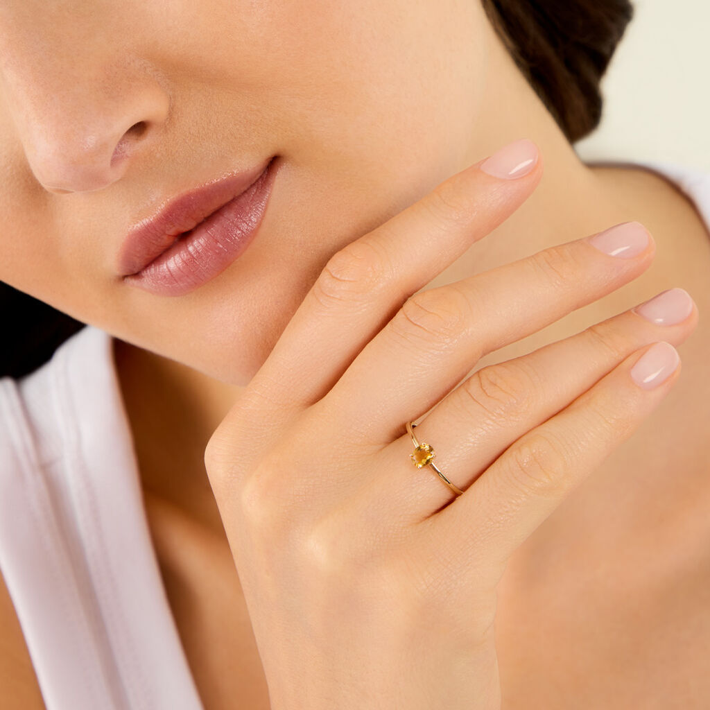 Bague Valentino Argent Dor&eacute; A L'Or 750/1000 Citrine - Bagues solitaires Femme | Histoire d&rsquo;Or
