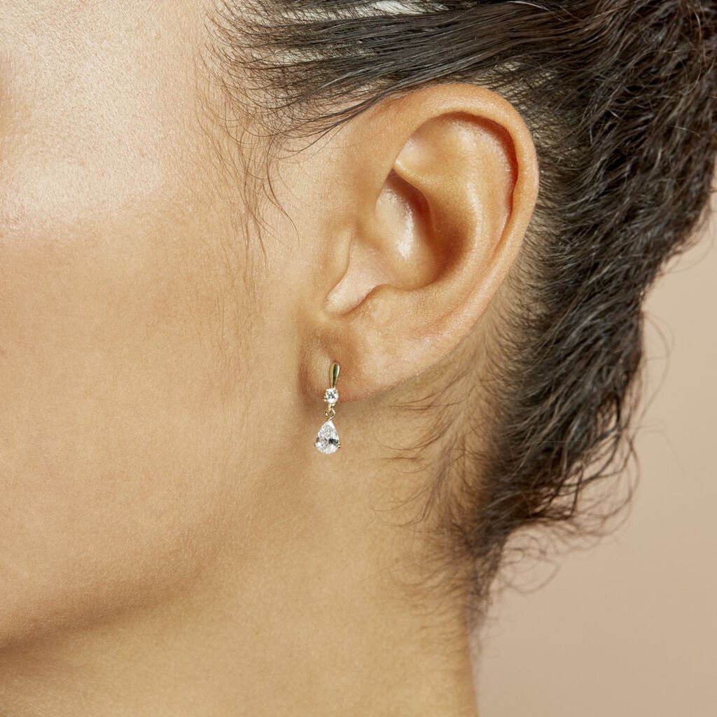 Boucles D'oreilles Pendantes Goutte Or Jaune Oxyde De Zirconium - Boucles d'oreilles pendantes Femme | Histoire d’Or