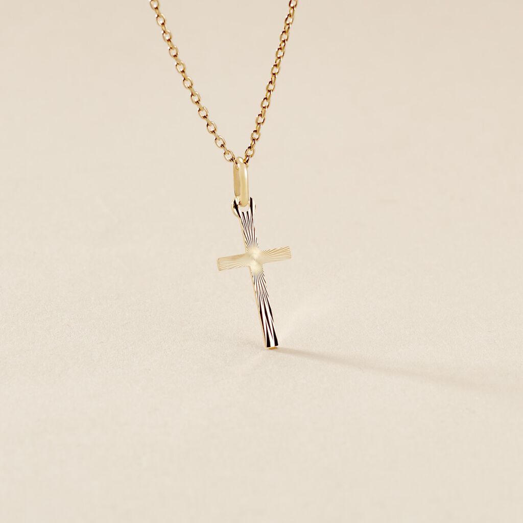 Pendentif Bathilde Croix Striee Or Jaune - Pendentifs Baptême Unisex | Histoire d’Or