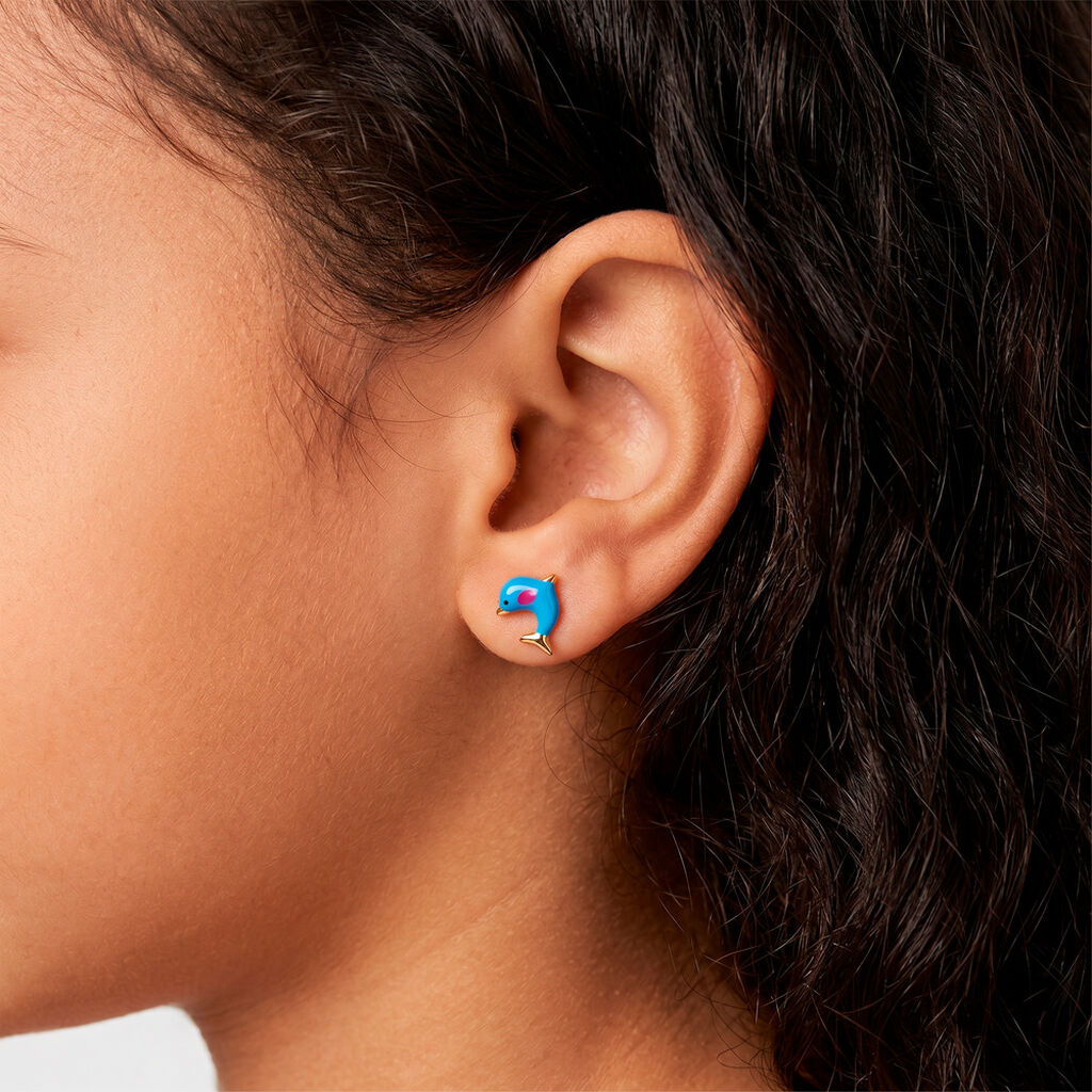 Boucles D'oreilles Puces Flipper Dauphin Or Jaune - Clous d'oreilles Enfant | Histoire d&rsquo;Or