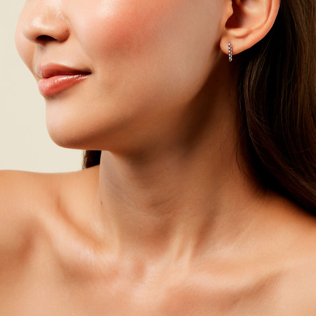 Créoles Anne-Lou Argent Blanc - Boucles d'oreilles créoles Femme | Histoire d’Or