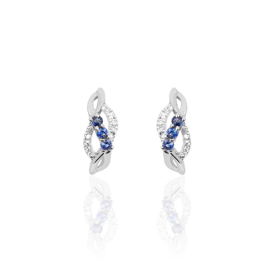 Boucles D'oreilles Puces Rosalyne Or Blanc Saphir Et Diamant - Clous d'oreilles Femme | Histoire d’Or