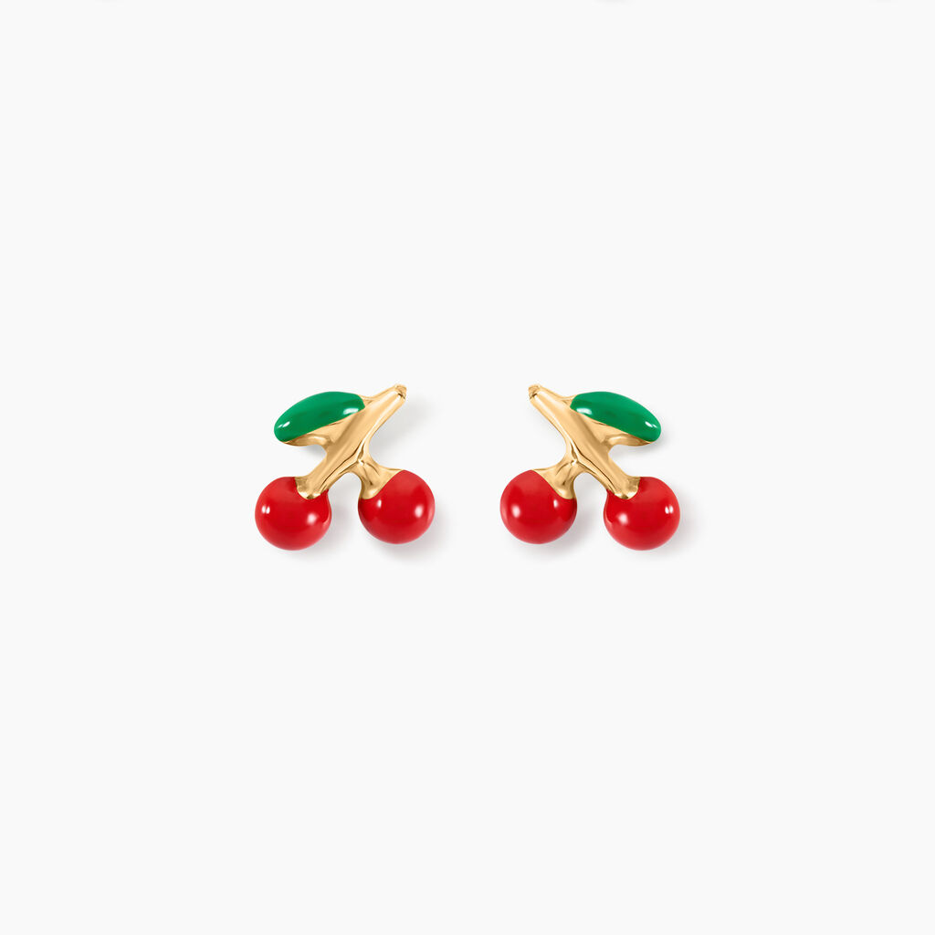 Boucles D'oreilles Puces Cherry Cerise Or Jaune - Clous d'oreilles Enfant | Histoire d&rsquo;Or