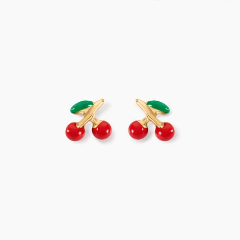Boucles D'oreilles Puces Cherry Cerise Or Jaune - Clous d'oreilles Enfant | Histoire d&rsquo;Or