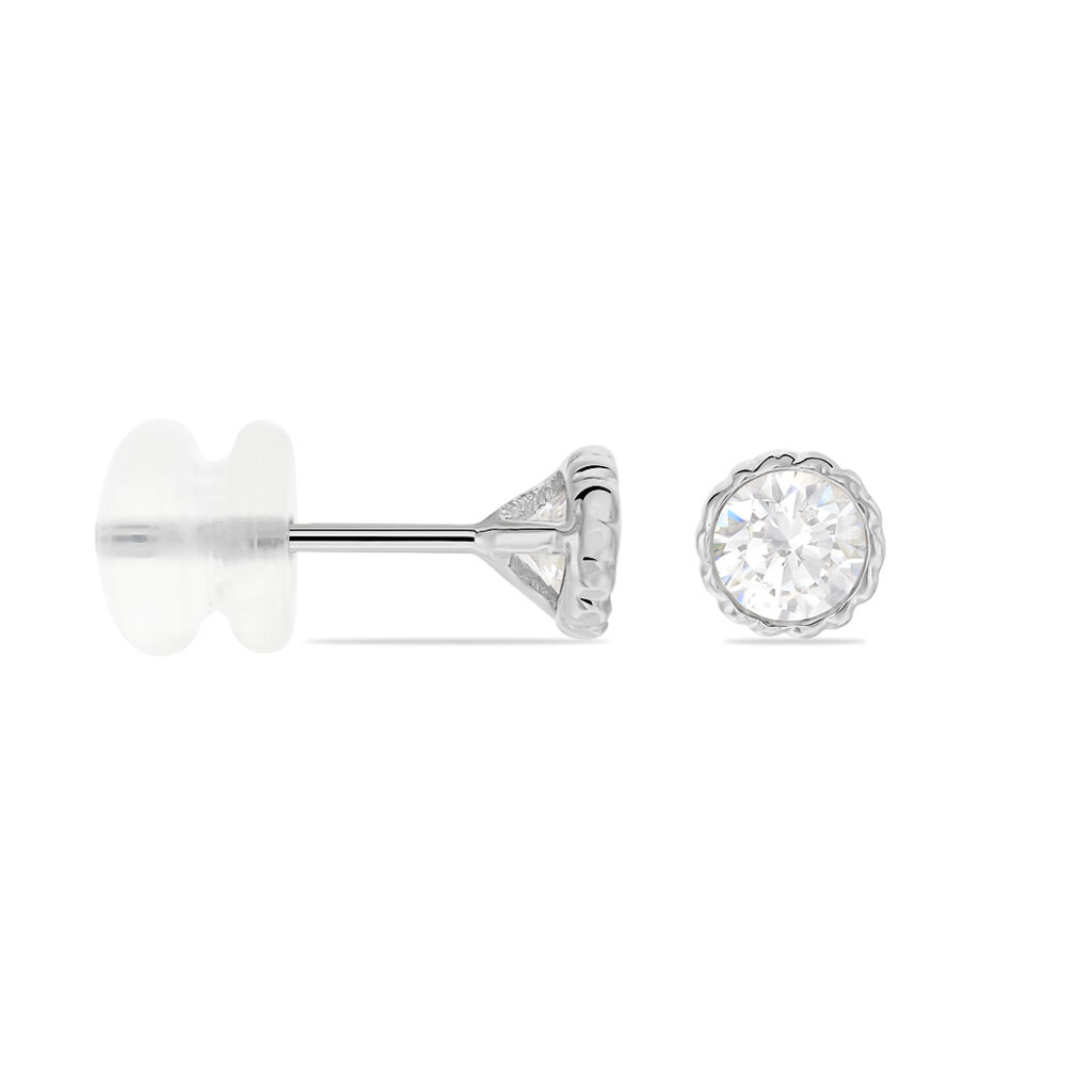 Boucles D'oreilles Puces Kadidia Or Blanc Oxyde De Zirconium - Clous d'oreilles Femme | Histoire d&rsquo;Or