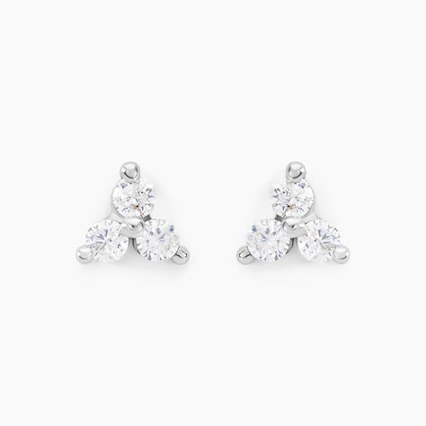 Boucles D'oreilles Puces Cassy Fleur Or Blanc Oxyde De Zirconium - Clous d'oreilles Femme | Histoire d&rsquo;Or
