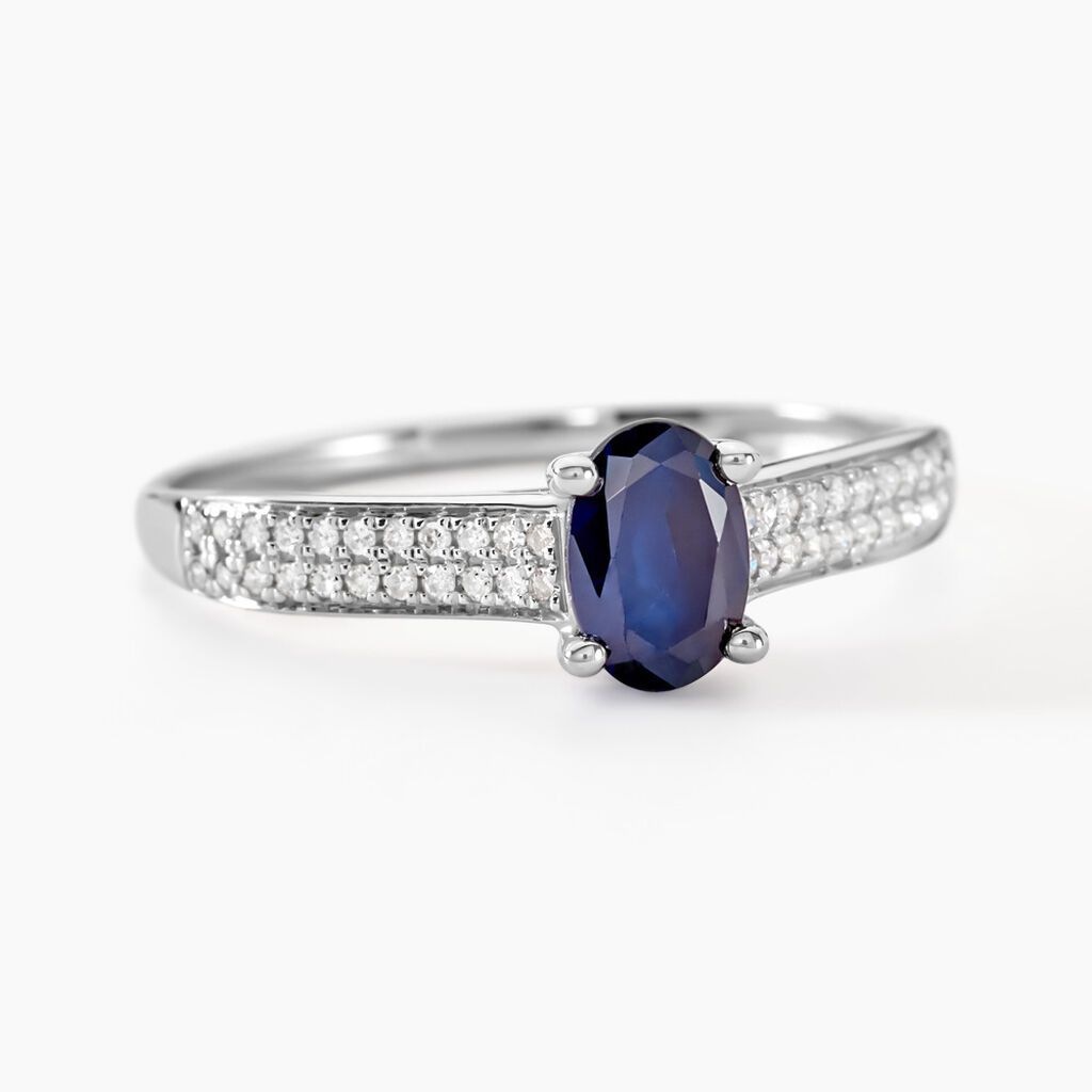 Bague Solitaire Or Blanc Crista Saphir Diamants - Bagues solitaires Femme | Histoire d&rsquo;Or