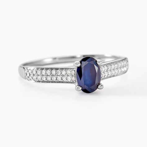 Bague Solitaire Or Blanc Crista Saphir Diamants - Bagues solitaires Femme | Histoire d&rsquo;Or