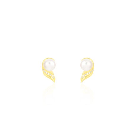 Boucles D'oreilles Puces Antoinette Or Jaune Perle De Culture - Clous d'oreilles Femme | Histoire d’Or
