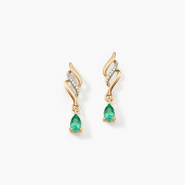 Boucles D'oreilles Pendantes Or Jaune  Patrocle Emeraude Et Diamants - Boucles d'oreilles pendantes Femme | Histoire d’Or