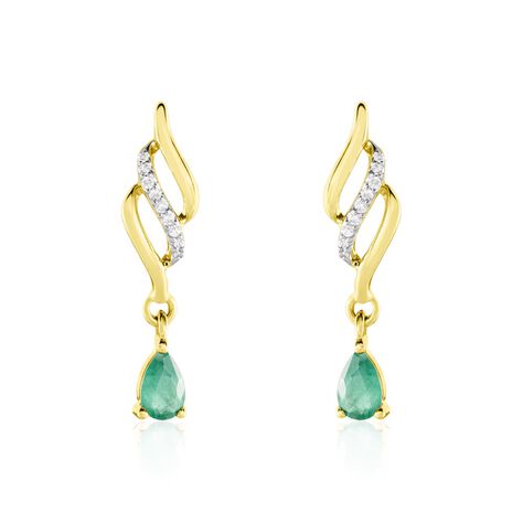 Boucles D'oreilles Pendantes Or Jaune  Patrocle Emeraude Et Diamants - Boucles d'oreilles pendantes Femme | Histoire d’Or