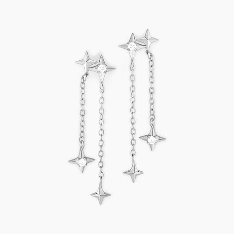 Boucles D'oreilles Pendantes Astre Precieux Argent Blanc Oxyde - Boucles d'oreilles fantaisie Femme | Histoire d’Or