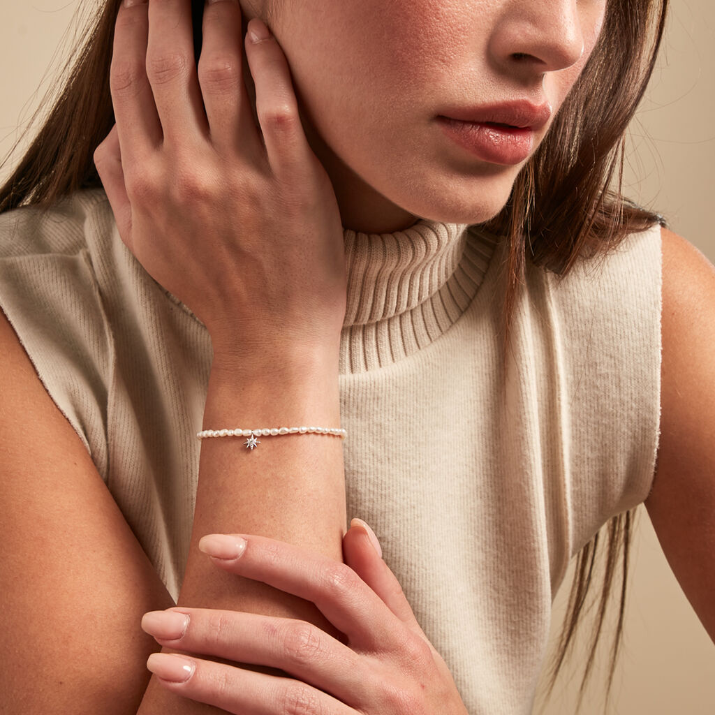Bracelet Shelah Argent Blanc Perle De Culture Oxyde De Zirconium - Bracelets Femme | Histoire d’Or