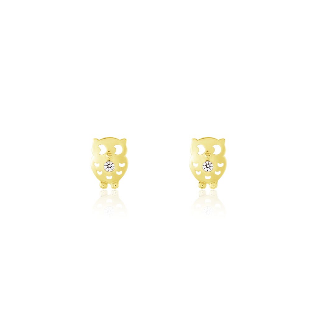 Boucles D'oreilles Puces Helois Hibou Or Jaune Oxyde De Zirconium - Clous d'oreilles Femme | Histoire d’Or