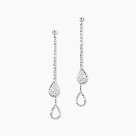 Boucles D'oreilles Pendantes Emerika Or Blanc Oxyde De Zirconium - Boucles d'oreilles pendantes Femme | Histoire d&rsquo;Or
