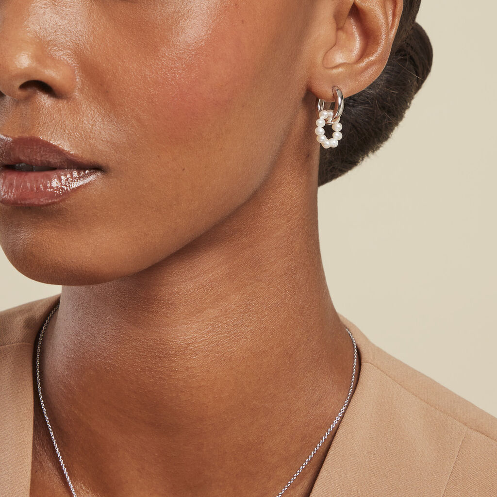 Créoles Perlissima Argent Blanc Perle De Culture - Boucles d'oreilles créoles Femme | Histoire d’Or