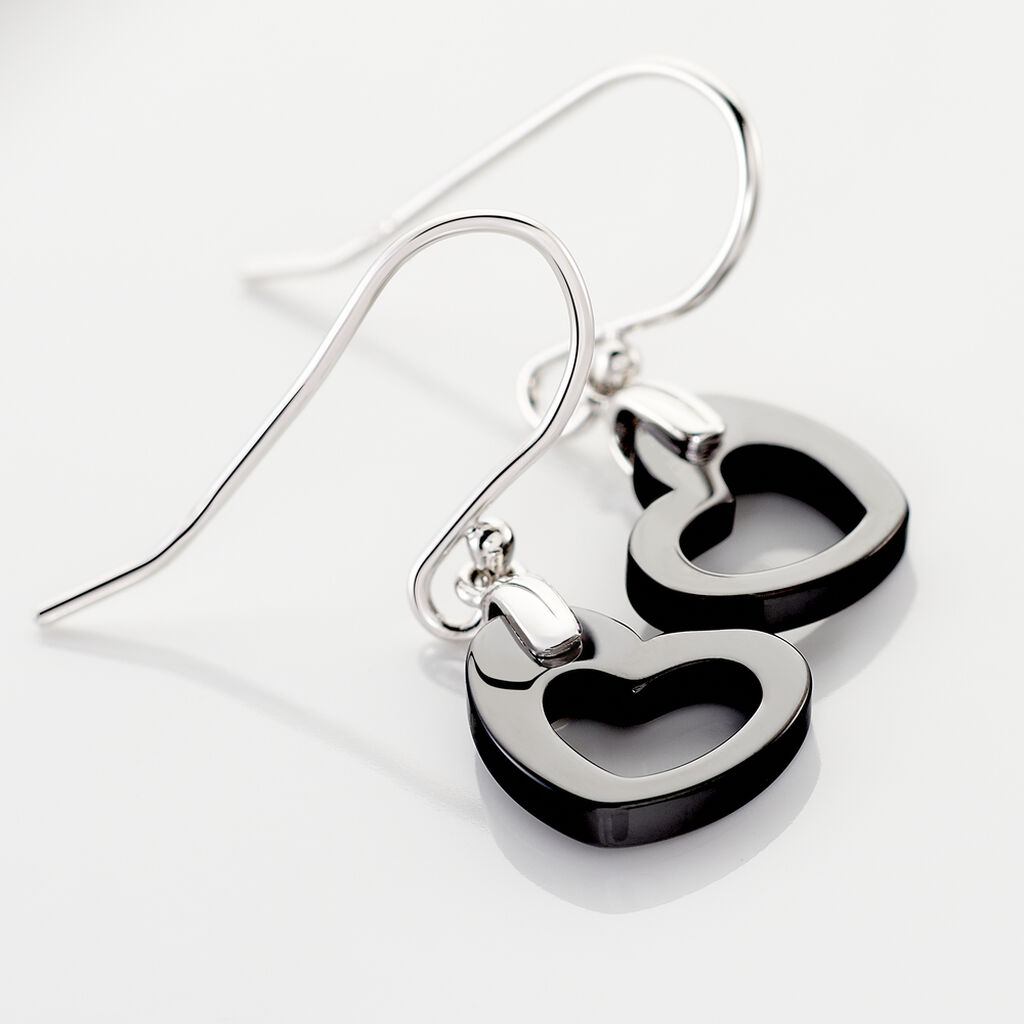 Boucles D'oreilles Pendantes Alena Argent Blanc C&eacute;ramique Et Oxyde - Boucles d'oreilles fantaisie Femme | Histoire d&rsquo;Or