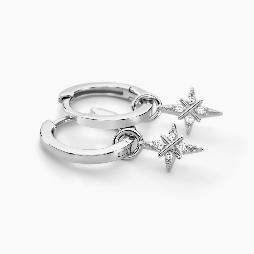 Cr&eacute;oles Astre Precieux Argent Blanc Oxyde De Zirconium - Boucles d'oreilles cr&eacute;oles Femme | Histoire d&rsquo;Or