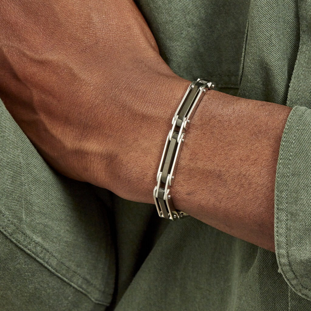 Bracelet Jourdan Homme El Castillo Acier Bicolore Noir Et Blanc - Bracelets Homme | Histoire d’Or