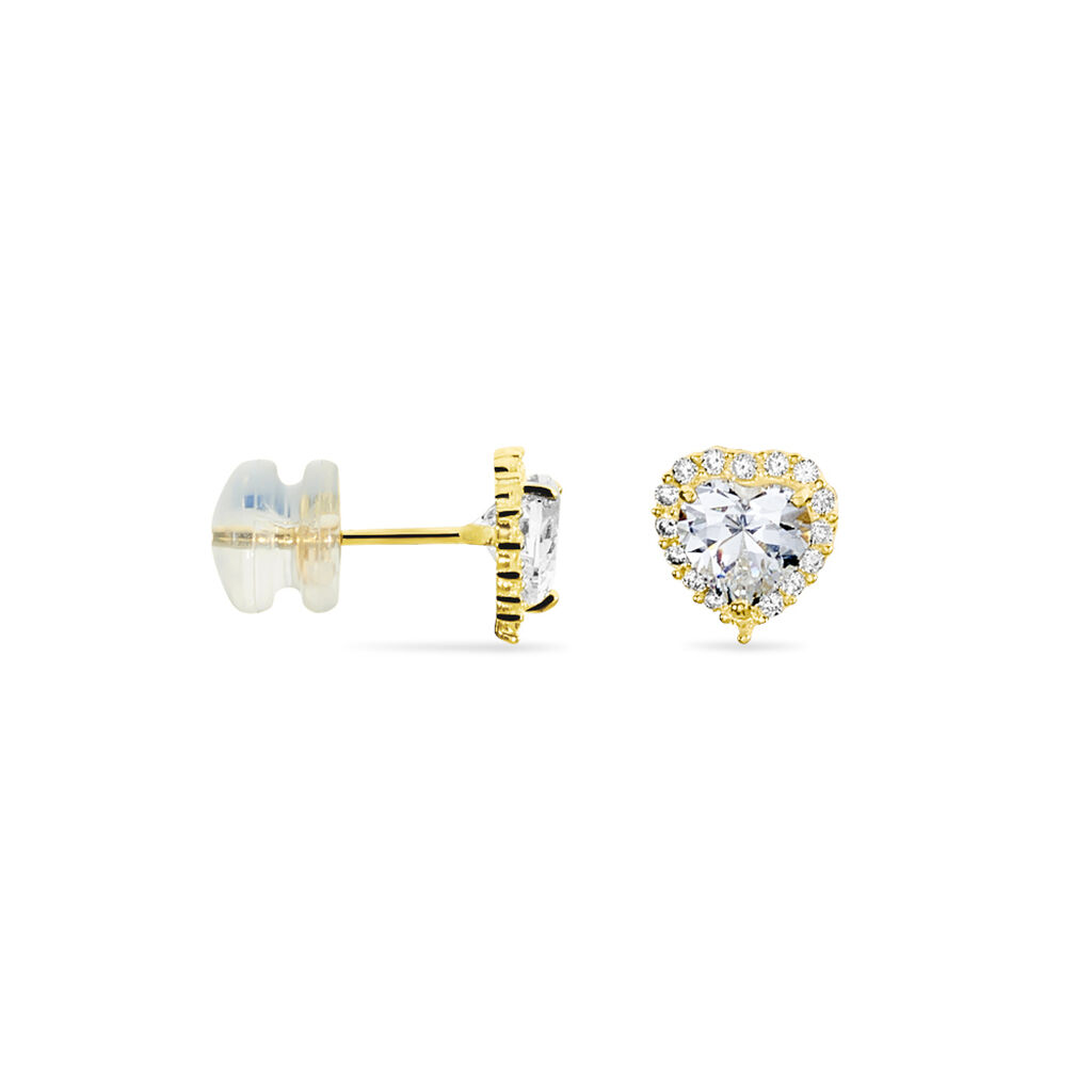 Boucles D'oreilles Puces Aymane Or Jaune Oxyde De Zirconium - Boucles d'Oreilles Coeur Femme | Histoire d’Or