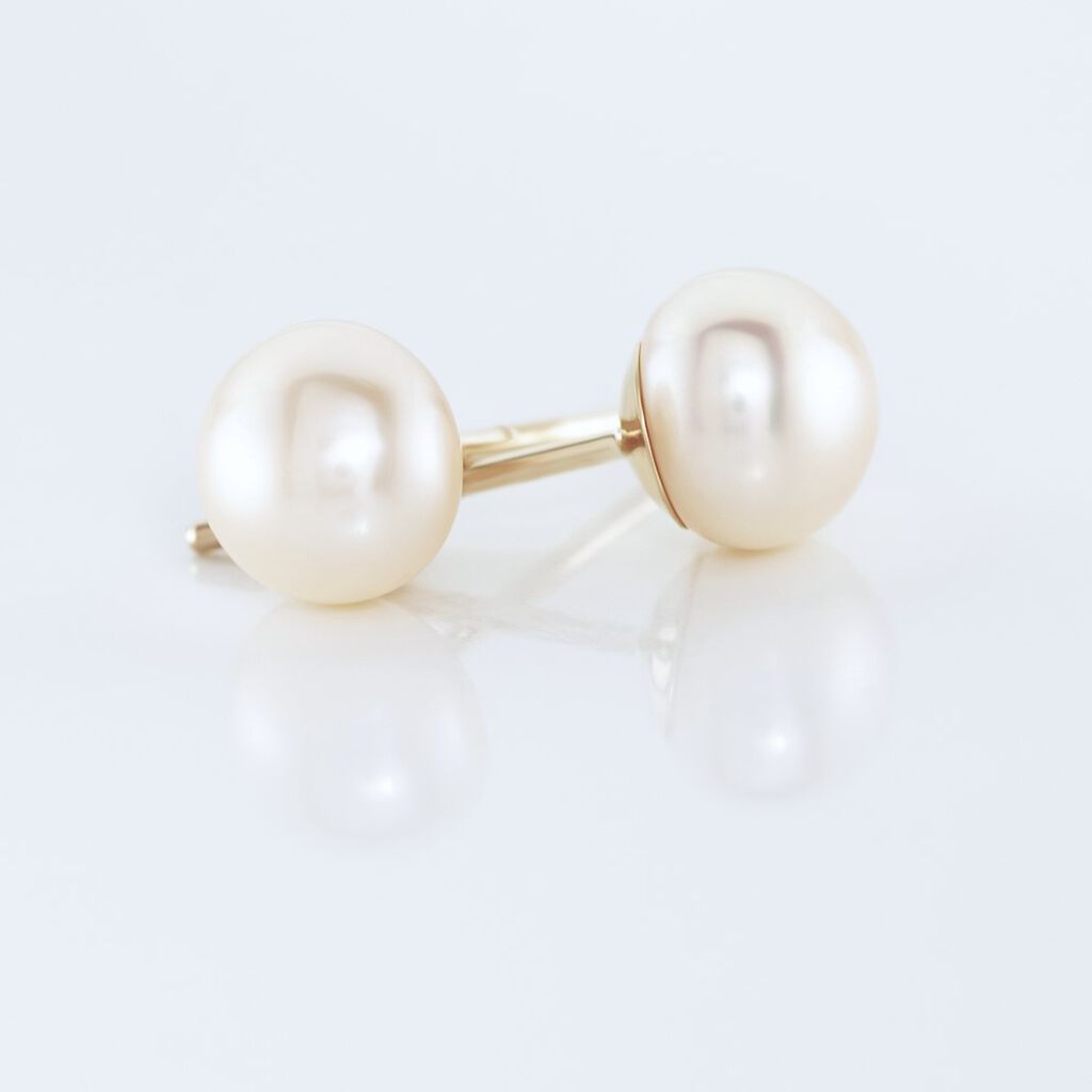 Boucles D'oreilles Puces Kesya Nacres Bouton Or Jaune Perle De Culture - Clous d'oreilles Femme | Histoire d&rsquo;Or