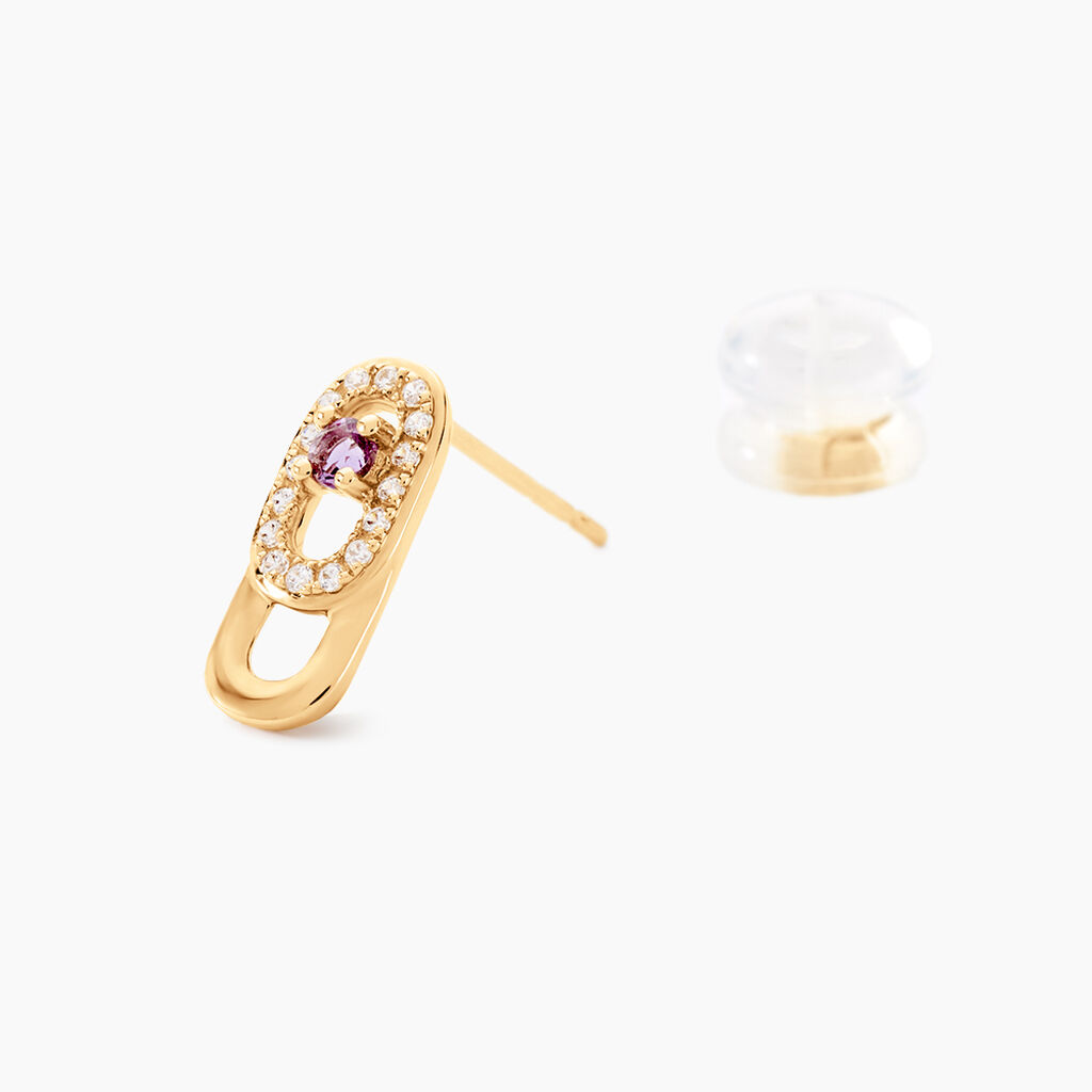 Boucles D'oreilles Puces Deonne Or Jaune Améthyste Oxyde De Zirconium - Clous d'oreilles Femme | Histoire d’Or