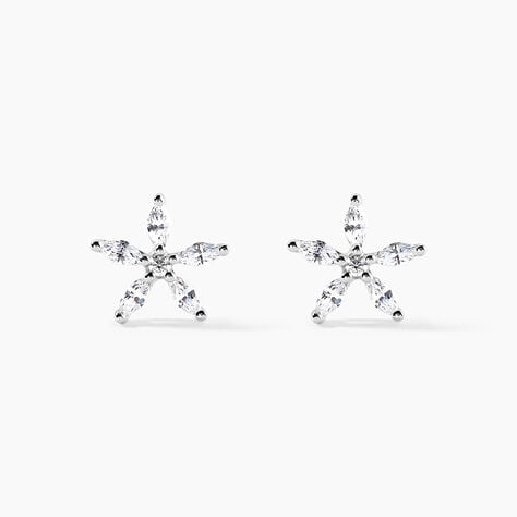 Boucles D'oreilles Puces Horcia Or Blanc Oxyde De Zirconium - Clous d'oreilles Femme | Histoire d&rsquo;Or
