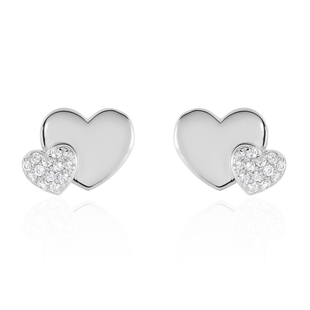 Boucles D'oreilles Puces Flamen Argent Blanc Oxyde De Zirconium - Boucles d'oreilles fantaisie Femme | Histoire d’Or