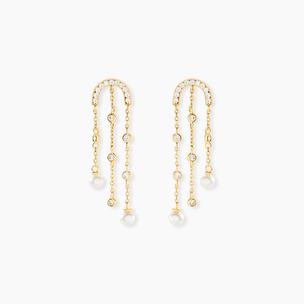 Boucles D'Oreilles Pendantes Nacr&eacute;e Or Jaune Perle De Culture Oxyde De Zirconium - Boucles d'oreilles pendantes Femme | Histoire d&rsquo;Or