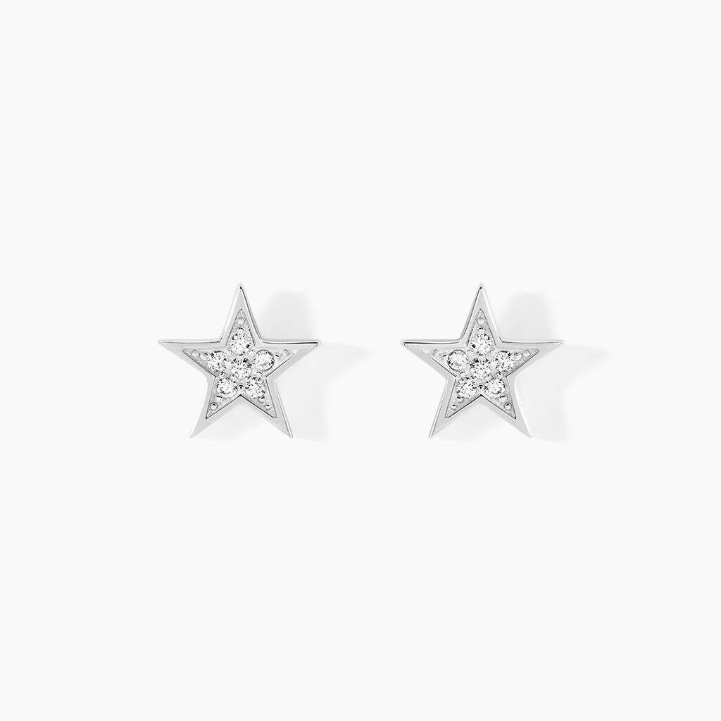 Boucles D'oreilles Puces Argent Blanc Katou Oxydes De Zirconium - Boucles d'oreilles fantaisie Femme | Histoire d’Or