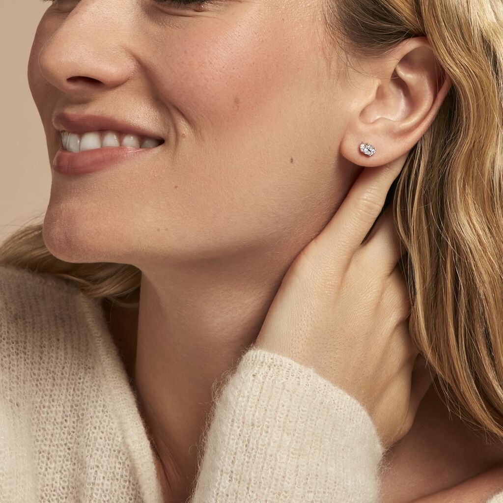 Boucles D'oreilles Puces Winter Sweetness Argent Blanc Oxyde - Boucles d'oreilles fantaisie Femme | Histoire d’Or